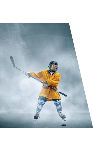 Kids hockey player in yellow jersey on the ice VI Storm Athletics